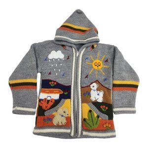 Child Zip-Up Applique Hooded Farm Animals Sweater Sz 18M?